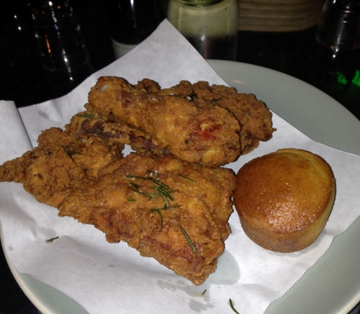 Fried chicken and cornbread at Thomas Keller's Ad Hoc Restaurant in Yountville, CA
