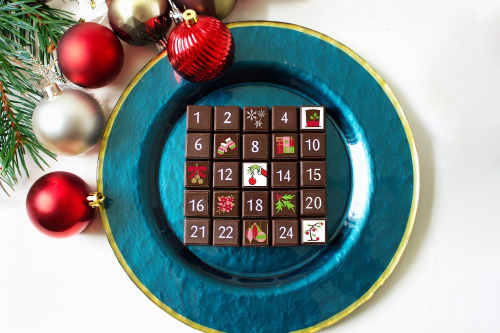 Delysia Chocolate advent calendar movie theme blue plate wider